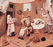 Hieronymus Bosch, Sieben Todsünden (Detail: Unmäßigkeit), 1475-1480; CC BY-SA: The Yorck Project, Zenodot Verlagsgesellschaft